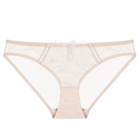Women Sexy French Style Ultra Thin Floral Embroidered Lace Panties Breathable Transparent Mesh Low Waist Underwear Cotton Crotch