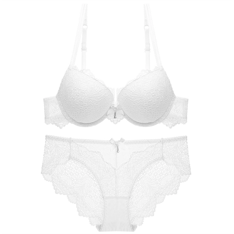 Women Sexy Floral Lace Bra And Panty Deep V Push Up Underwire Lingerie Polyamide Spandex Breathable Adjustable Straps