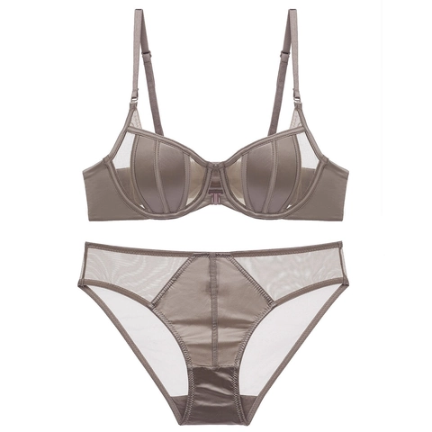 Lingerie Sexy de Style Français Avec Fermeture Avant Pour Femmes Soutien Gorge en Maille Fine Et Culotte Assortie