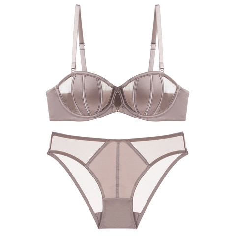 Französischer Stil Sexy Satin Netz Lingerie Set Vorderverschluss Strass Schnalle Muschel Naht BH Und Unterwäsche Set Damen