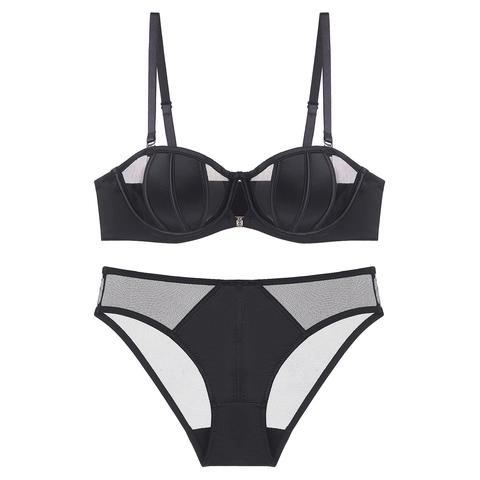 Französischer Stil Sexy Satin Netz Lingerie Set Vorderverschluss Strass Schnalle Muschel Naht BH Und Unterwäsche Set Damen