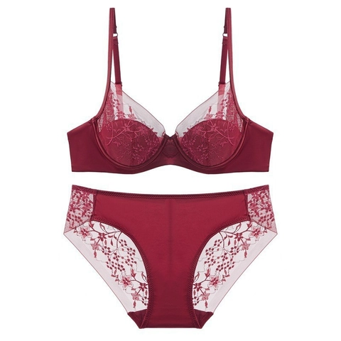 Lingerie-Set Aus Spitze Mit Stickerei Im Französischen Stil Für Damen Sexy Dünner Blumen-BH Und Slip Mit Weichem Bügel