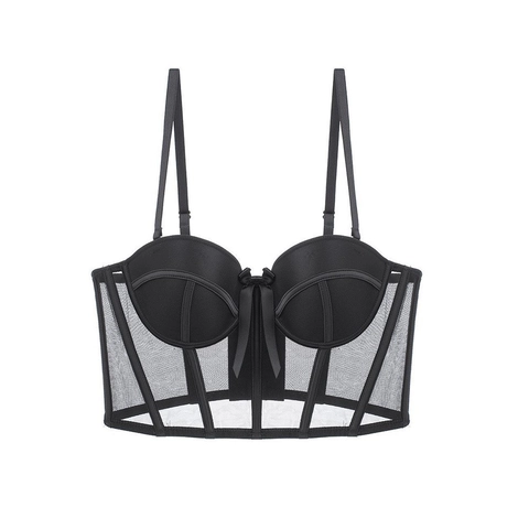 Damen French Sexy Bustier-BH Mit Weichem Bügel Fischgräten-Stütze Mesh Push-Up Longline Korsett BH Für Dating Party