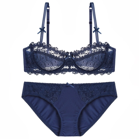Intimo Donna Sexy in Pizzo Reggiseno E Slip Ultra Sottile Push Up Ricamo Floreale Biancheria Elegante Fiocco