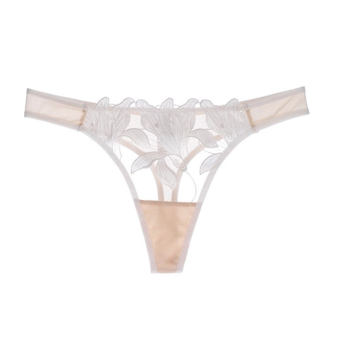 String Sexy en Dentelle pour Femmes avec Broderie Entrejambe en Coton Taille Basse Respirant Style Français Lingerie