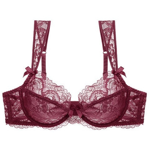 French Style Ultra Thin Transparent Lace Bra For Women Sexy Underwire Push Up Floral Lace Lingerie With Bow Detail