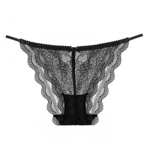 Culottes en Dentelle Sexy pour Femmes Style Français Ultra-mince Transparent Taille Basse String Nœud Broderie Florale Sous-vêtements