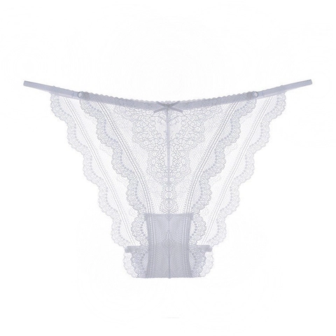Culottes en Dentelle Sexy pour Femmes Style Français Ultra-mince Transparent Taille Basse String Nœud Broderie Florale Sous-vêtements