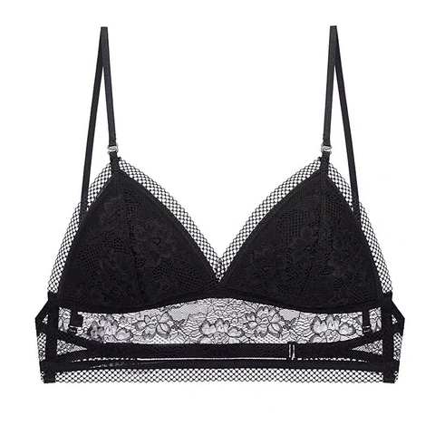 Sexy French Style Lace Bra For Women Backless Triangle Cup Wireless Bralette Summer Invisible Thin Molded Cup Lingerie