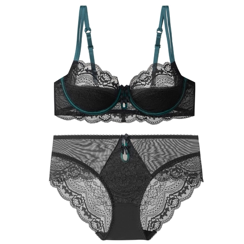 Französisches Sexy Spitze BH Höschen Set Damen Ultradünne 0.1cm Tasse Push Up Bügel Minimizer Lingerie Floral Lingerie Set