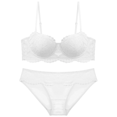 Set Reggiseno E Mutandine In Pizzo Sexy Francese Da Donna In Cotone Sottile Coppa 1/2 Push Up Lingerie Con Ferretto E Imbottitura