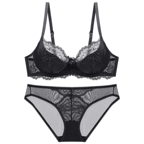 Ensemble de Lingerie Sexy en Dentelle pour Femmes Soutien-Gorge à Armatures Mince Respirant et Ensemble de Culottes en Mesh