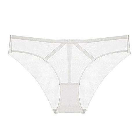 Women Sexy Mesh See-Through Panties Cotton Crotch Breathable Low Waist Geometric Stitching Triangle Underwear Bottoms