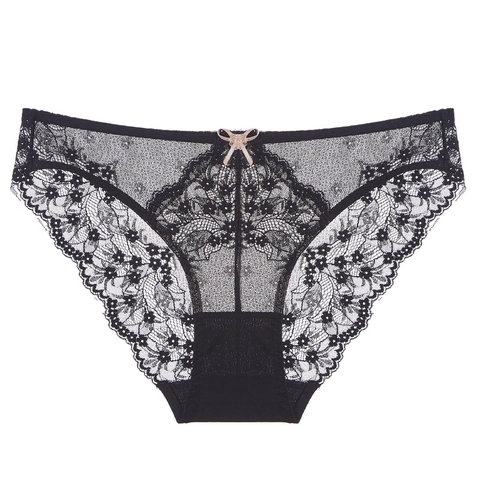 Bragas de Encaje Floral Sexy para Mujer Transpirables Caladas de Cintura Baja Slips Con Entrepierna de Algodón Lazo Lencería para Mujer