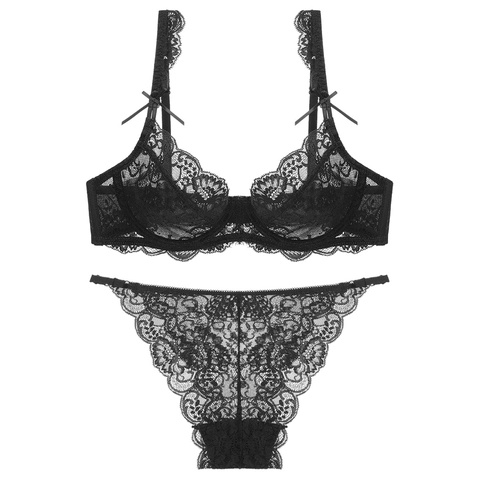 Set di Lingerie Sexy Francese in Pizzo Floreale per Donna Set Reggiseno E Slip Traspiranti Ultra Sottili Coppe Grandi