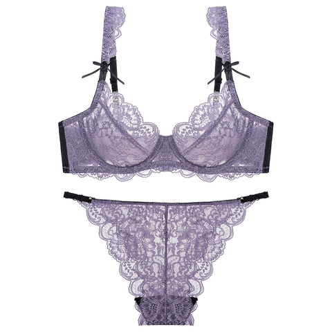 Set di Lingerie Sexy Francese in Pizzo Floreale per Donna Set Reggiseno E Slip Traspiranti Ultra Sottili Coppe Grandi