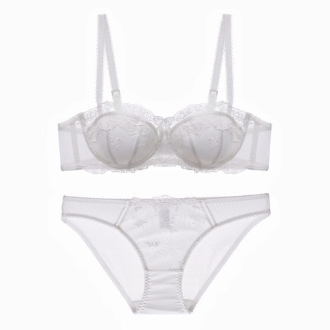 Sexy Spitzenstickerei BH Und Slip Weicher Bügel Push Up Dessous Satin Mesh Atmungsaktiv Dünne Nylon Unterwäsche Für Damen Mode