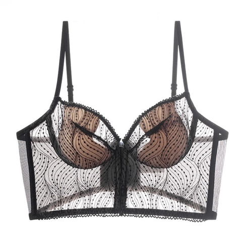 Damen French Style Spitze Stickerei BH Dünner Formbecher Bügel Push Up Weste Stil Lingerie Sexy Elegantes Bralette