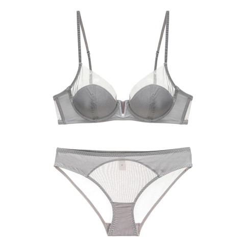 Französischer Stil Dünne Tiefe V Netz Patchwork Dessous Für Damen Sexy Weiche Bügel Push Up BH Und Slip Unterwäsche