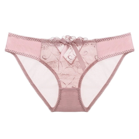 Damen Sexy Französische Spitze Netz Unterhosen Transparent Blumenstickerei Niedrige Taille Briefs Mit Baumwollzwickel Schleife Unterwäsche