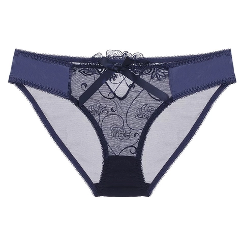 Damen Sexy Französische Spitze Netz Unterhosen Transparent Blumenstickerei Niedrige Taille Briefs Mit Baumwollzwickel Schleife Unterwäsche