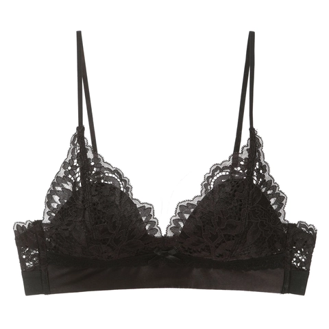 Women Sexy French Floral Lace Bralette Wireless Triangle Cup Bra With Satin Trim Elegant Back Beauty Thin Lingerie Top