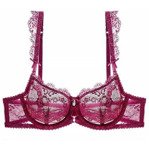 Reggiseno Sexy Donna in Pizzo Ultrasottile Traforato Trasparente Con Ferretto Fiocco Pendente Strass Biancheria Traspirante
