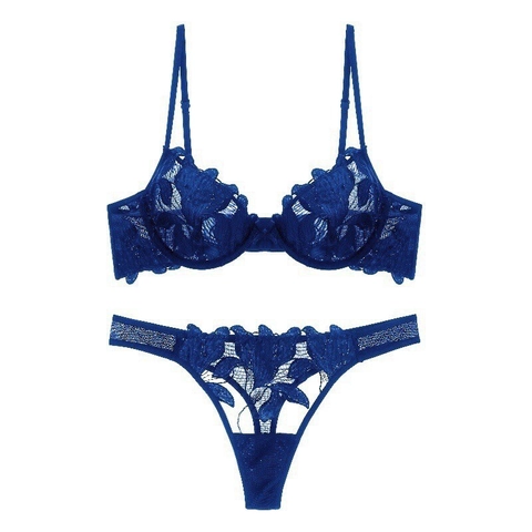 Sexy Französisch Ultradünne Spitze Stickerei BH Und Thong Dessous Transparente Mesh Blumen Bestickte Unterwäsche Für Damen