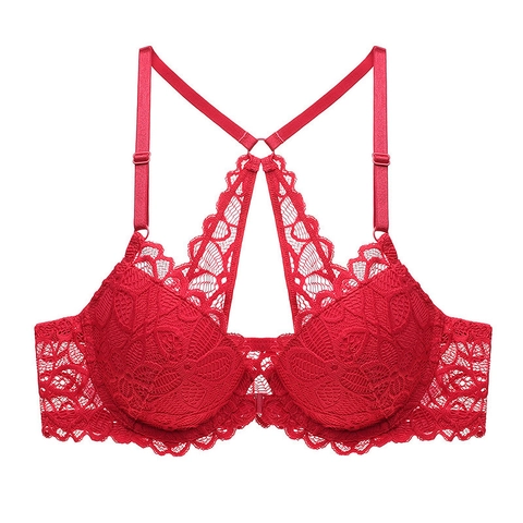 Sujetador de Encaje Sexy para Mujer Cierre Frontal Sujetador Push Up Lencería Bordado Floral Transpirable Espalda en Y Ropa Interior