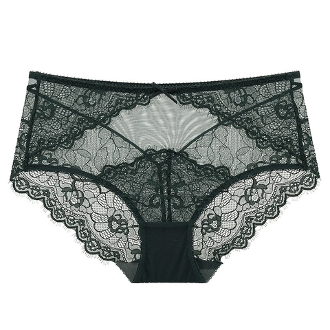 Damen Sexy Transparente Spitze Höschen Dünn Atmungsaktiv Niedrige Taille Slips Baumwollzwickel Plus Size Hohl Floral Unterwäsche