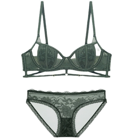 Dames Sexy Kant Beha En Slip Lingerie Franse Stijl Konijnenoor Dunne Cup Ademend Push Up Ondergoed Collectie