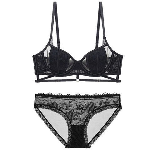 Dames Sexy Kant Beha En Slip Lingerie Franse Stijl Konijnenoor Dunne Cup Ademend Push Up Ondergoed Collectie