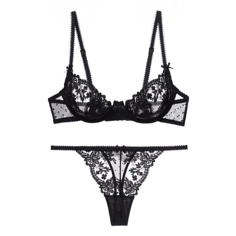 Intimo Lingerie Donna Francese Sexy Pizzo Floreale Reggiseno Minimizer Con Ferretto E Perizoma Ricamo Trasparente Fiocco