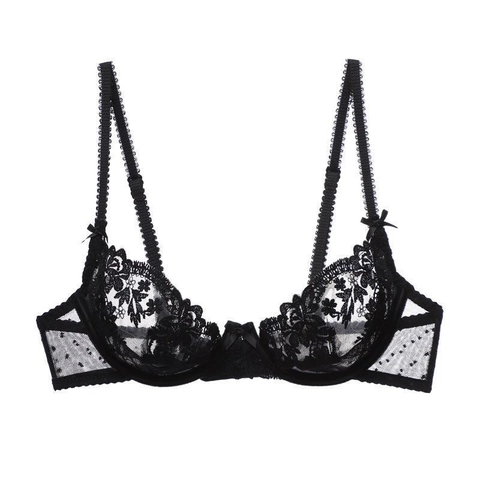 Sexy Completo Intimo Francese Reggiseno E Perizoma In Pizzo Ricamato Ultrasottile Con Ferretto Mesh Floreale Fiocco Lingerie