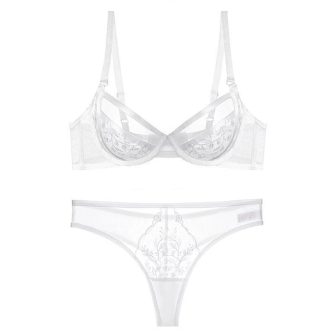 Sexy Bordado Encaje Lencería Francés Ultra Delgada Malla Sujetador Y Bragas Con Aro Transpirable Mujeres Conjunto Lencería