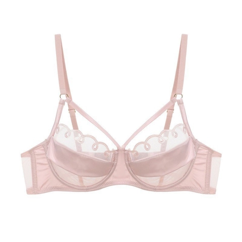 Lingerie sexy de style français avec mesh ultra fin et satin Broderie florale Dos à lanières pour Femme