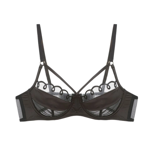 Lingerie sexy de style français avec mesh ultra fin et satin Broderie florale Dos à lanières pour Femme