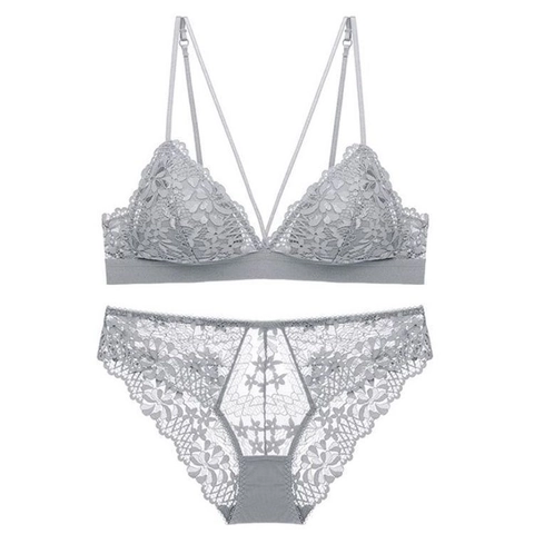 Francese Sexy Deep V Coppa Triangolo Pizzo Reggiseno E Mutandine Sottile Senza Ferretto Bralette Ricamo Floreale Donna Viola