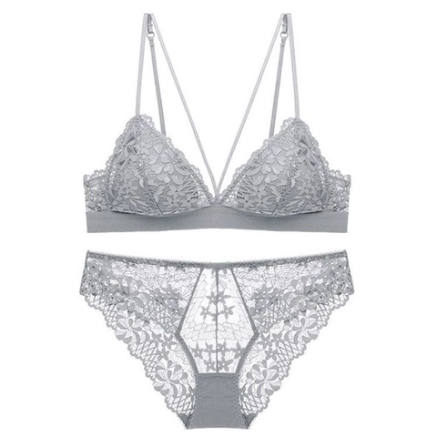 French Sexy Lace Bra And Panty For Women Thin Triangle Cup Wireless Floral Embroidery Lingerie Underwear Set