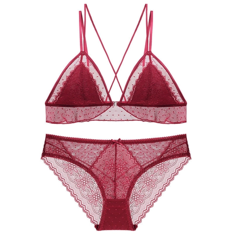 Reggiseno E Mutandine In Pizzo Sexy Francese Chiusura Frontale Coppa Triangolo Senza Ferretto Minimizer Floreale Pois Lingerie