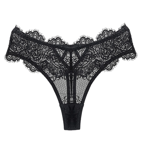 String en Dentelle Sexy pour Femmes Taille Basse Maille Transparente Motif Floral Bord en Dentelle de Cils Respirant Sous-vêtements T-Back