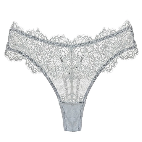 String en Dentelle Sexy pour Femmes Taille Basse Maille Transparente Motif Floral Bord en Dentelle de Cils Respirant Sous-vêtements T-Back