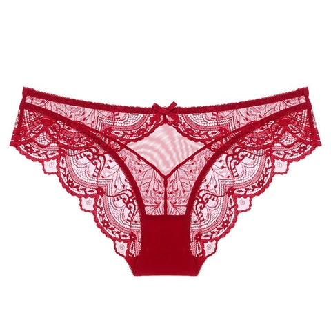 French Sexy Lace Panties For Women Ultra-thin Breathable Mesh Floral Bow Low Waist Cotton Crotch Triangle Briefs