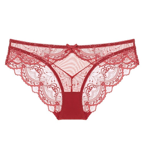 French Sexy Lace Panties For Women Ultra-thin Breathable Mesh Floral Bow Low Waist Cotton Crotch Triangle Briefs