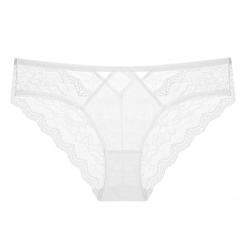 Culottes en Dentelle Sexy pour Femmes Style Français Taille Basse Ajouré Sangles Croisées Respirant Floral Lingerie