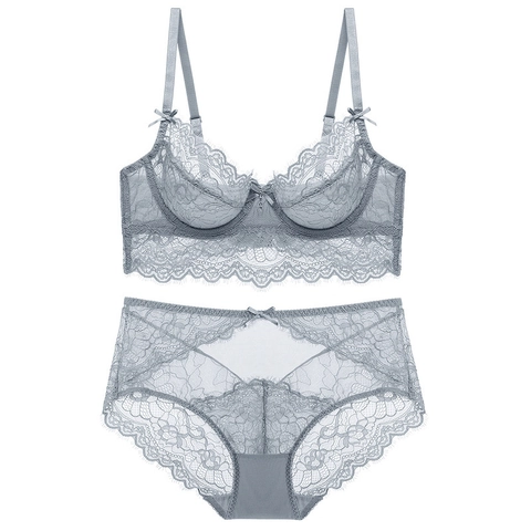 Sexy Transparente Spitze BH Unterhose Passende Unterwäsche Damen Ultradünn Mit Bügel Blumig Bestickt Minimierer Große Größe