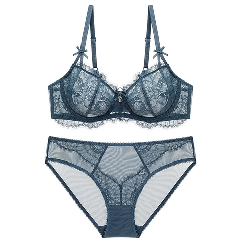 Sujetador Y Braga De Encaje Transparente Ultrafino Sexy Para Mujer Lencería De Encaje De Pestañas Sujetador Push Up Con Aros Braga