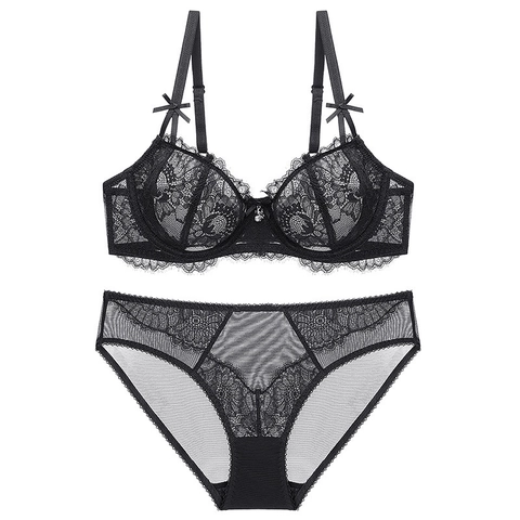 Sujetador Y Braga De Encaje Transparente Ultrafino Sexy Para Mujer Lencería De Encaje De Pestañas Sujetador Push Up Con Aros Braga