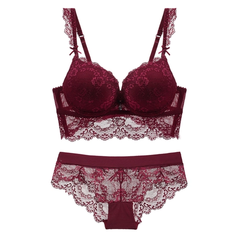 Sexy Gebloemde Kanten Push Up Beha En Slip Voor Dames Borduurwerk Transparante Mesh Lingerie Met Beugel Elegante Ondergoed