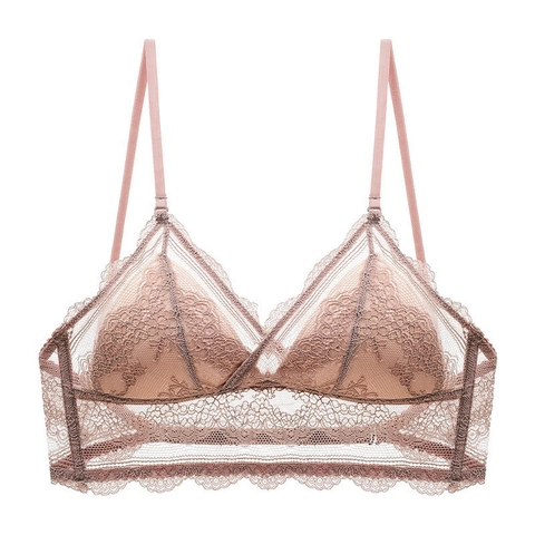 Reggiseno Sexy in Pizzo Stile Francese Senza Ferretto Coppa a Triangolo Sottile Retro a U Profondo Bralette Donna Intimo